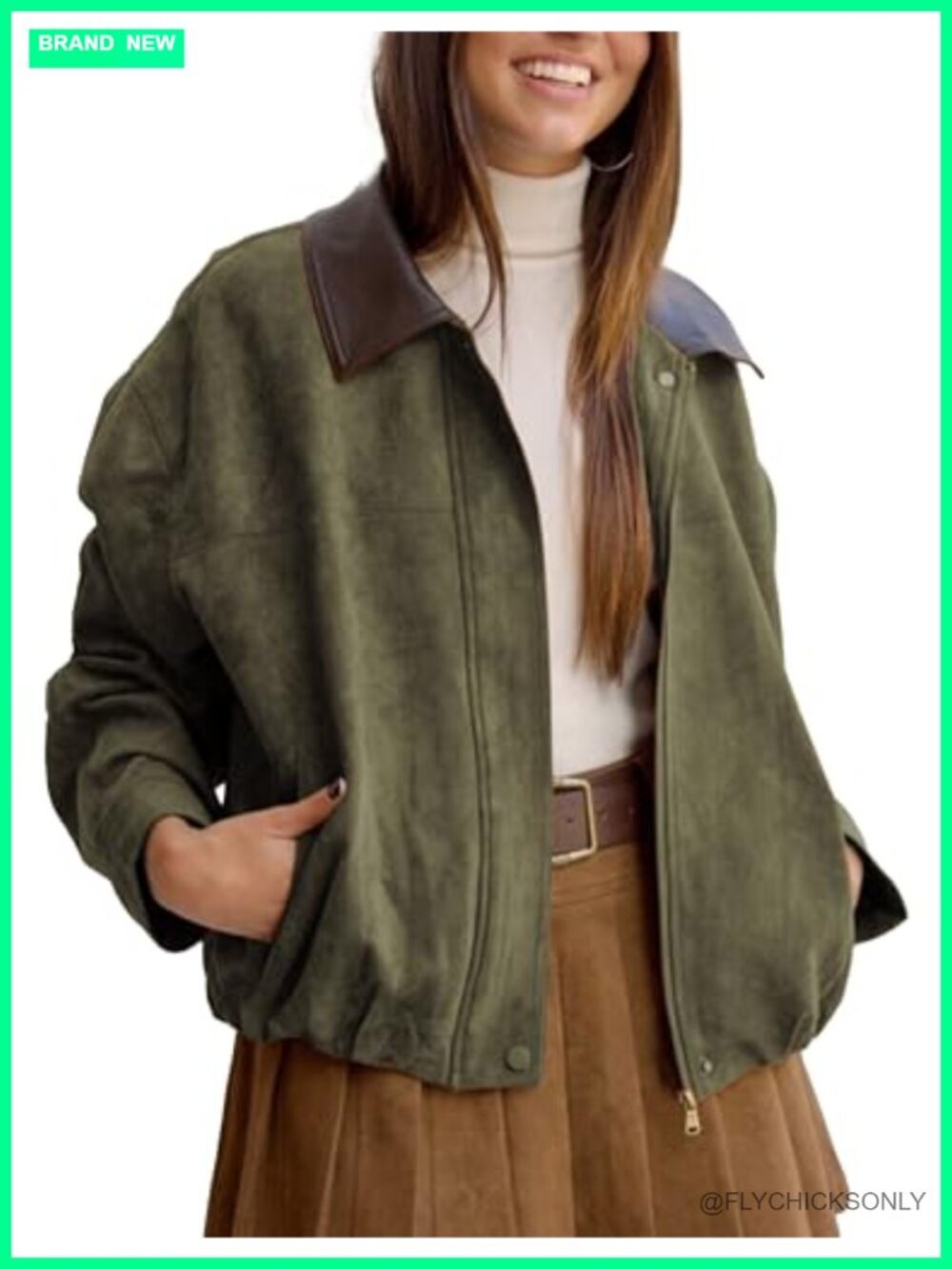 Faux Suede Bomber Jacket Casual Lapel Pilot Cropped Oversized Motorcycle Zip Up